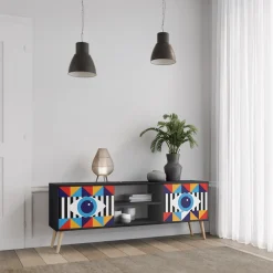 ABSTRACTION AND GEOMETRY Szafka RTV 2-drzwiowa Czarna Bukowa skośna