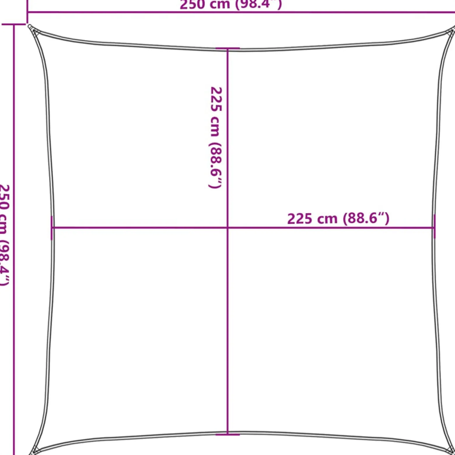 Żagiel przeciwsłoneczny, 160g/m², ciemnozielony, 2,5x2,5m, HDPE