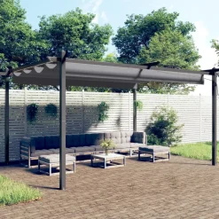 Altana Ogrodowa Antracytowa Ze Zwijanym Dachem Pergola Zadaszenie 4x3 m