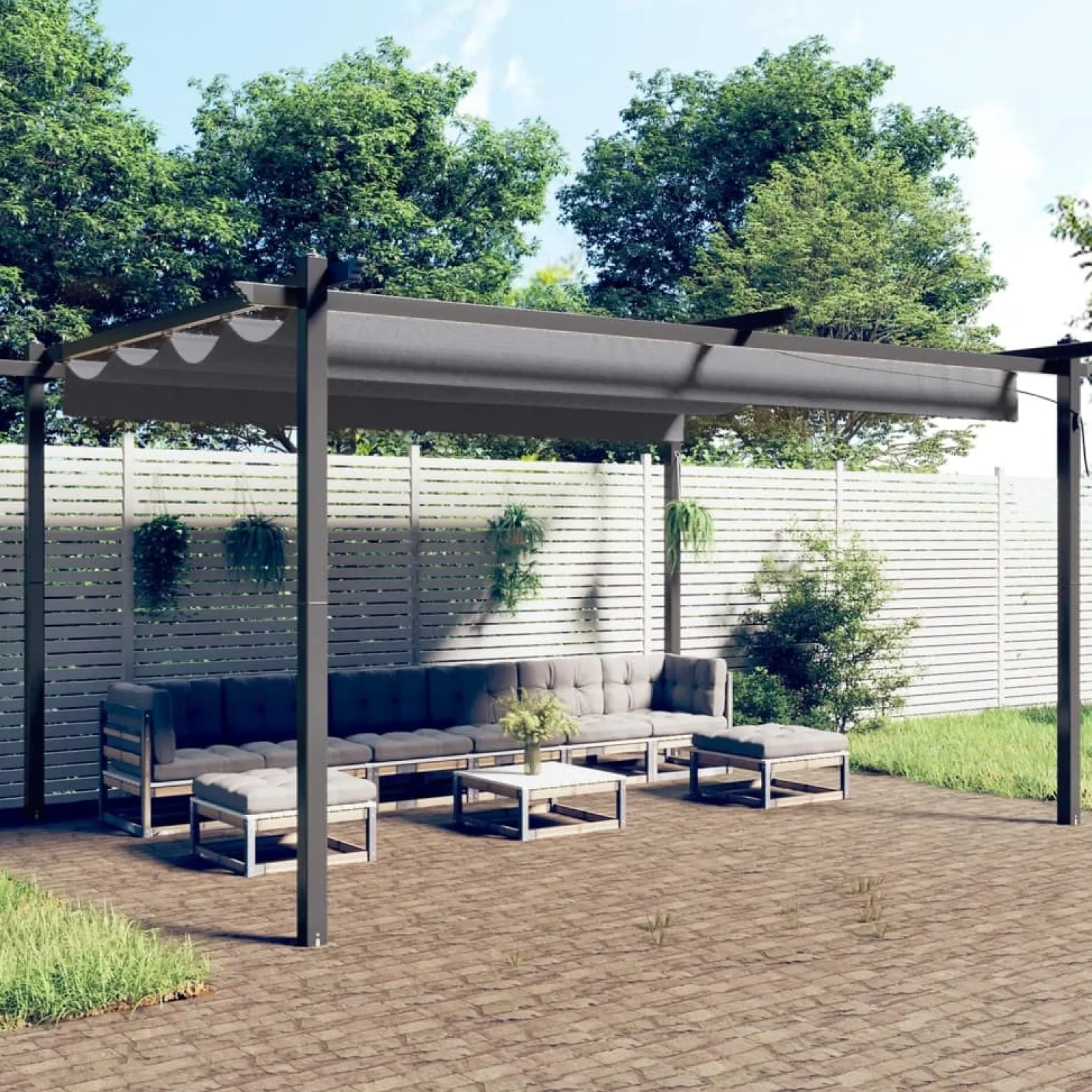 Altana Ogrodowa Antracytowa Ze Zwijanym Dachem Pergola Zadaszenie 4x3 m