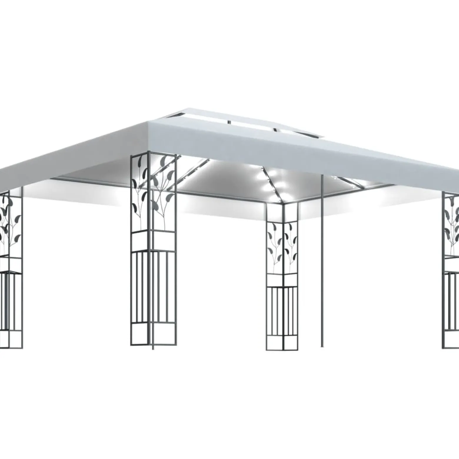 Altana z podwójnym dachem i sznurem lampek LED, 3x4 m, biała