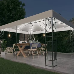Altana z podwójnym dachem i sznurem lampek LED, 3x4 m, biała