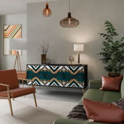 ARTISTIC GEOMETRY Komoda 3 drzwi Czarna-Bukowa skośna