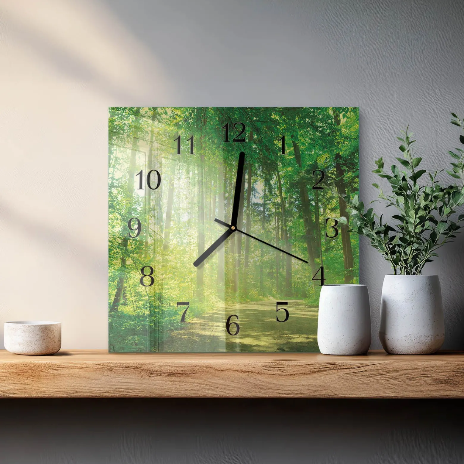 Artystyczny zegar 30x30 Leśna Natura zegar ścienny