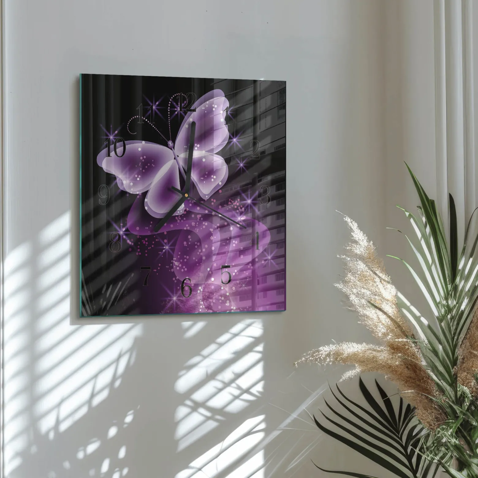 Artystyczny zegar 30x30 Motyl zegar ścienny
