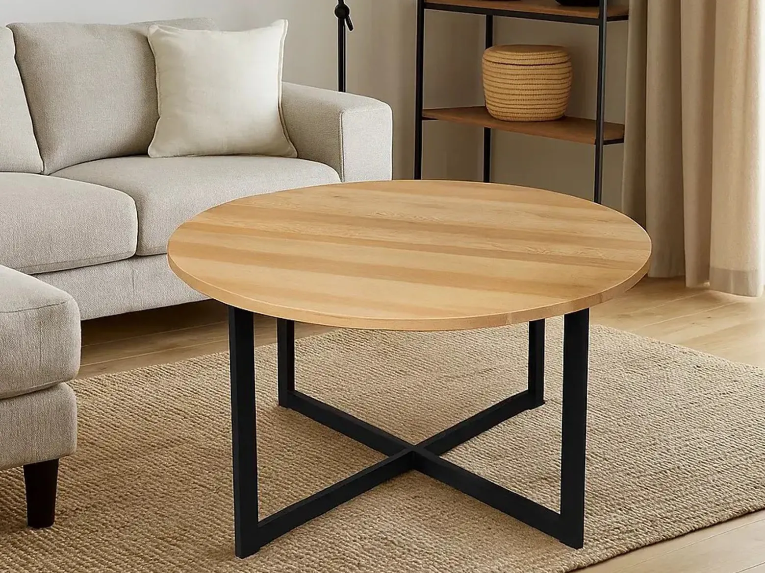 Ława okrągła Ø90 LOFT WOOD, kolor dębowy