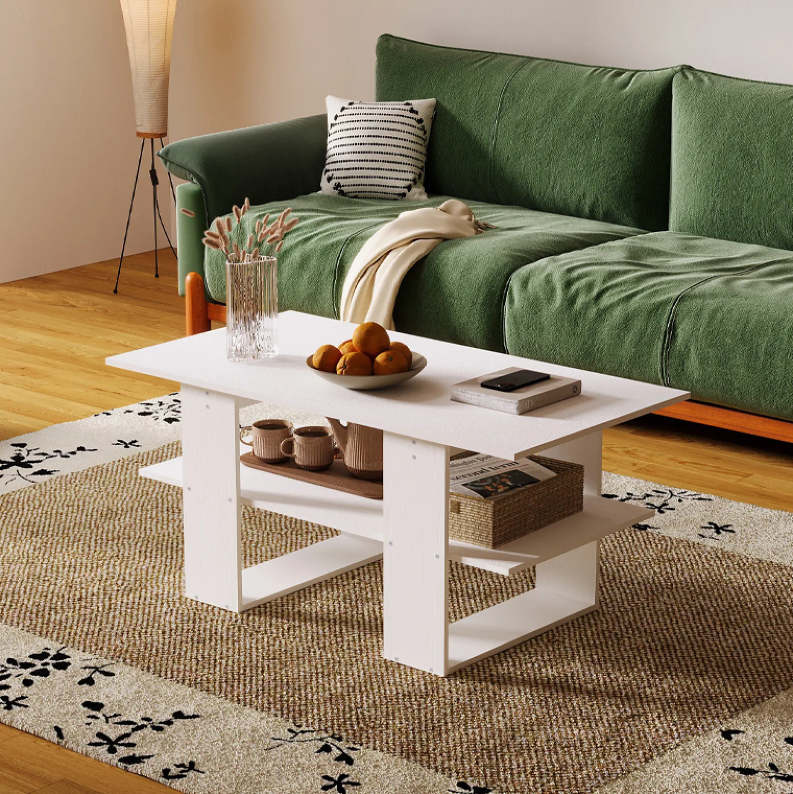 Ława stolik biały kawowy nowoczesny z półką salon pokój loft duży 120 cm