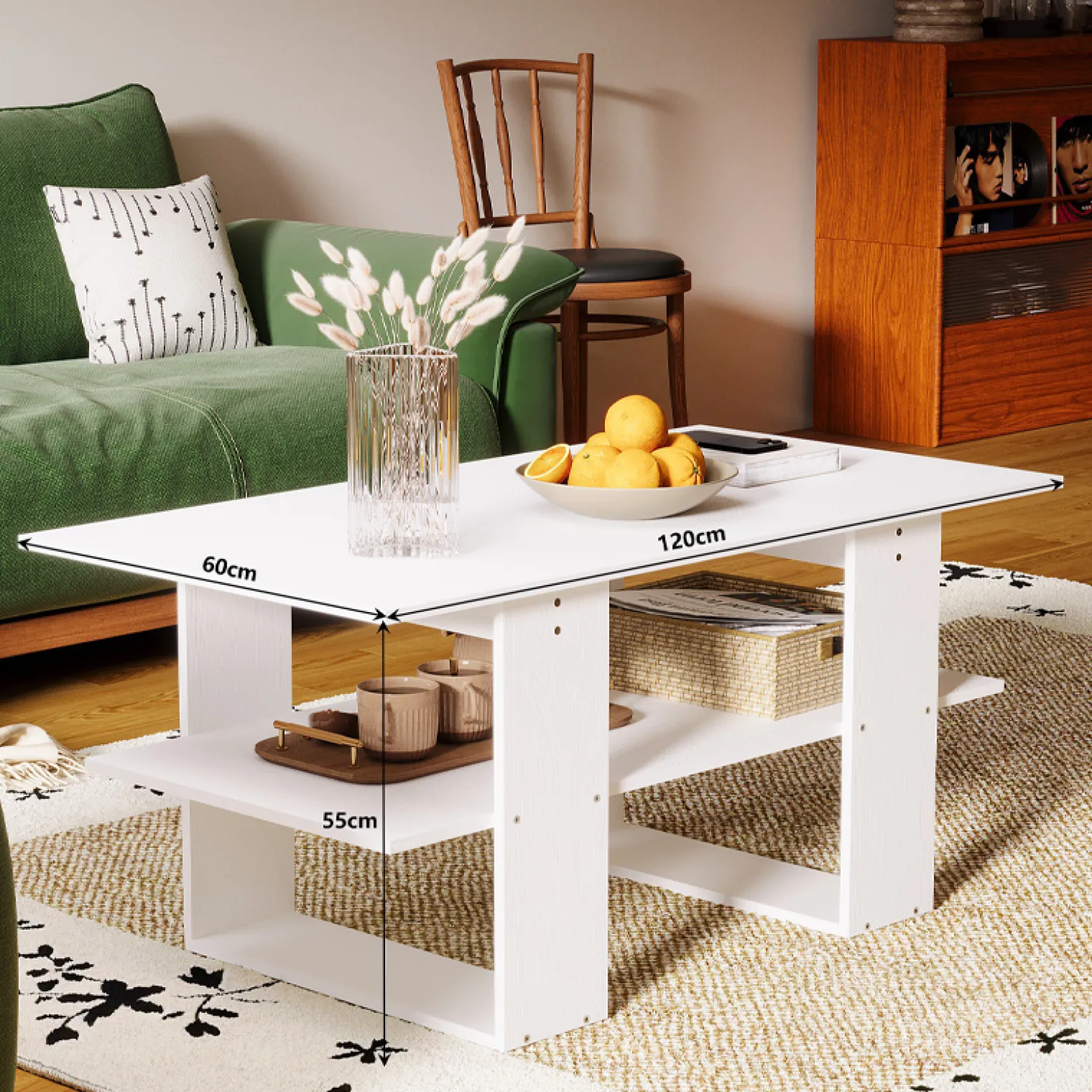 Ława stolik biały kawowy nowoczesny z półką salon pokój loft duży 120 cm