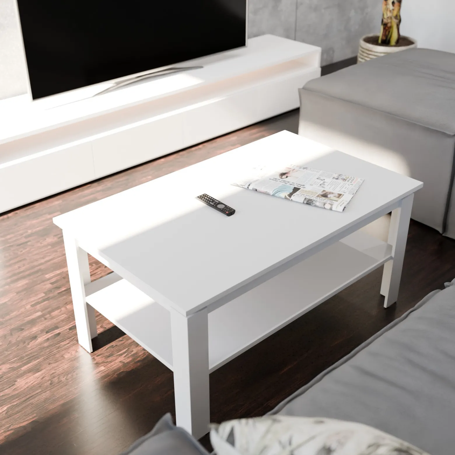 Ława stolik kawowy CR3-STERN 90cm biały z półką do pokoju salonu biura