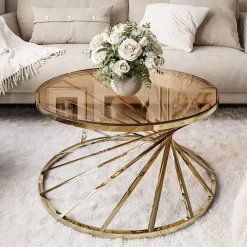 Ława TAVIA 80 cm złoty chrom/szkło