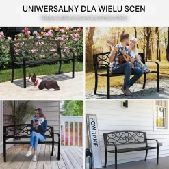 Ławka ogrodowa 127 cm - metalowa 250 kg - z oparciem i podłokietnikami