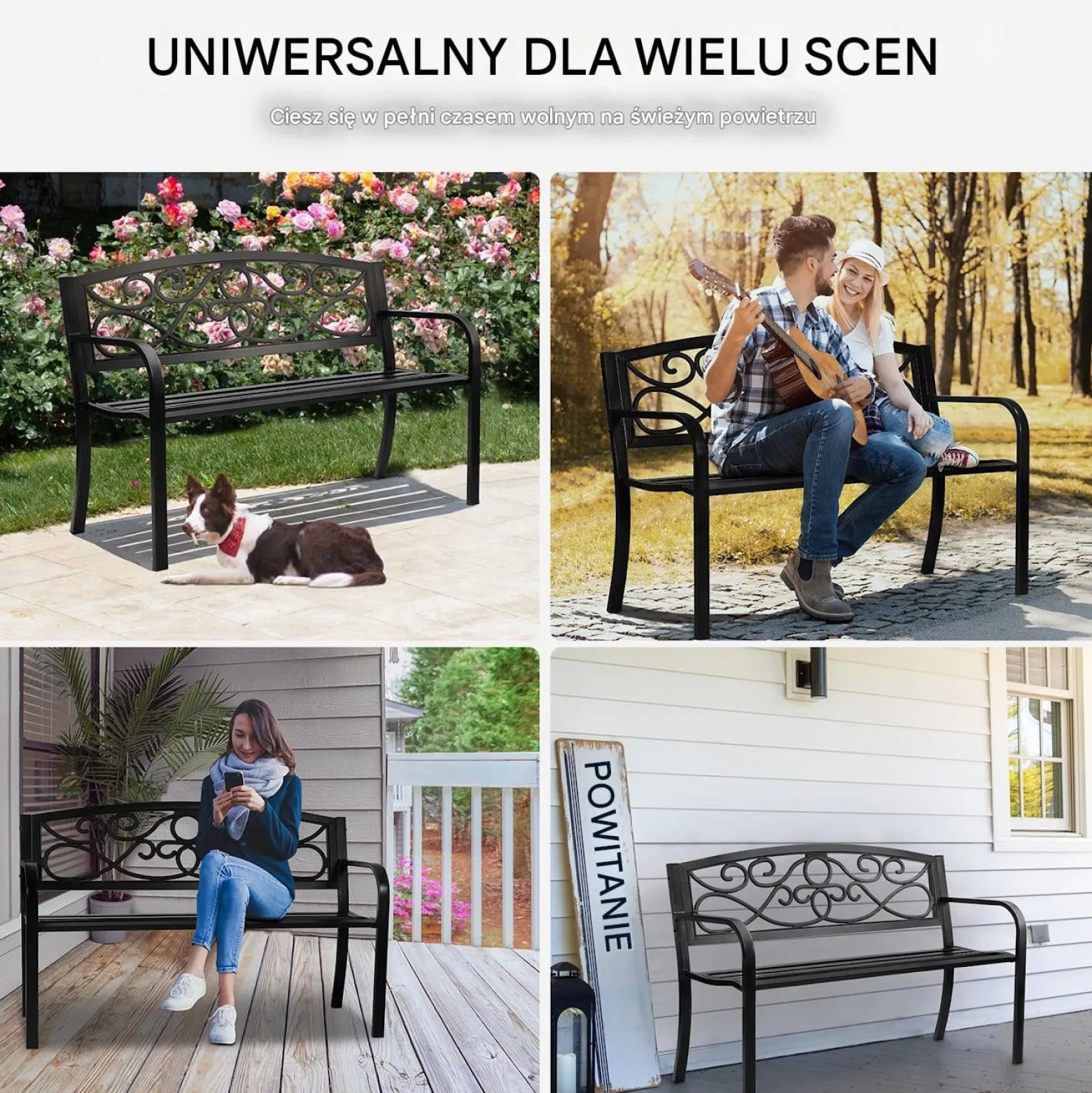 Ławka ogrodowa 127 cm - metalowa 250 kg - z oparciem i podłokietnikami