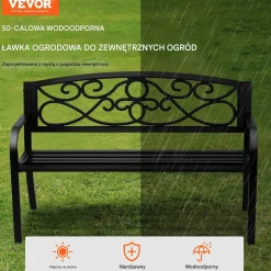 Ławka ogrodowa 127 cm - metalowa 250 kg - z oparciem i podłokietnikami