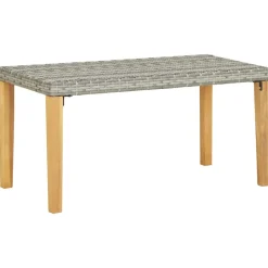 Ławka ogrodowa, 120 cm, szara, polirattan i drewno akacjowe