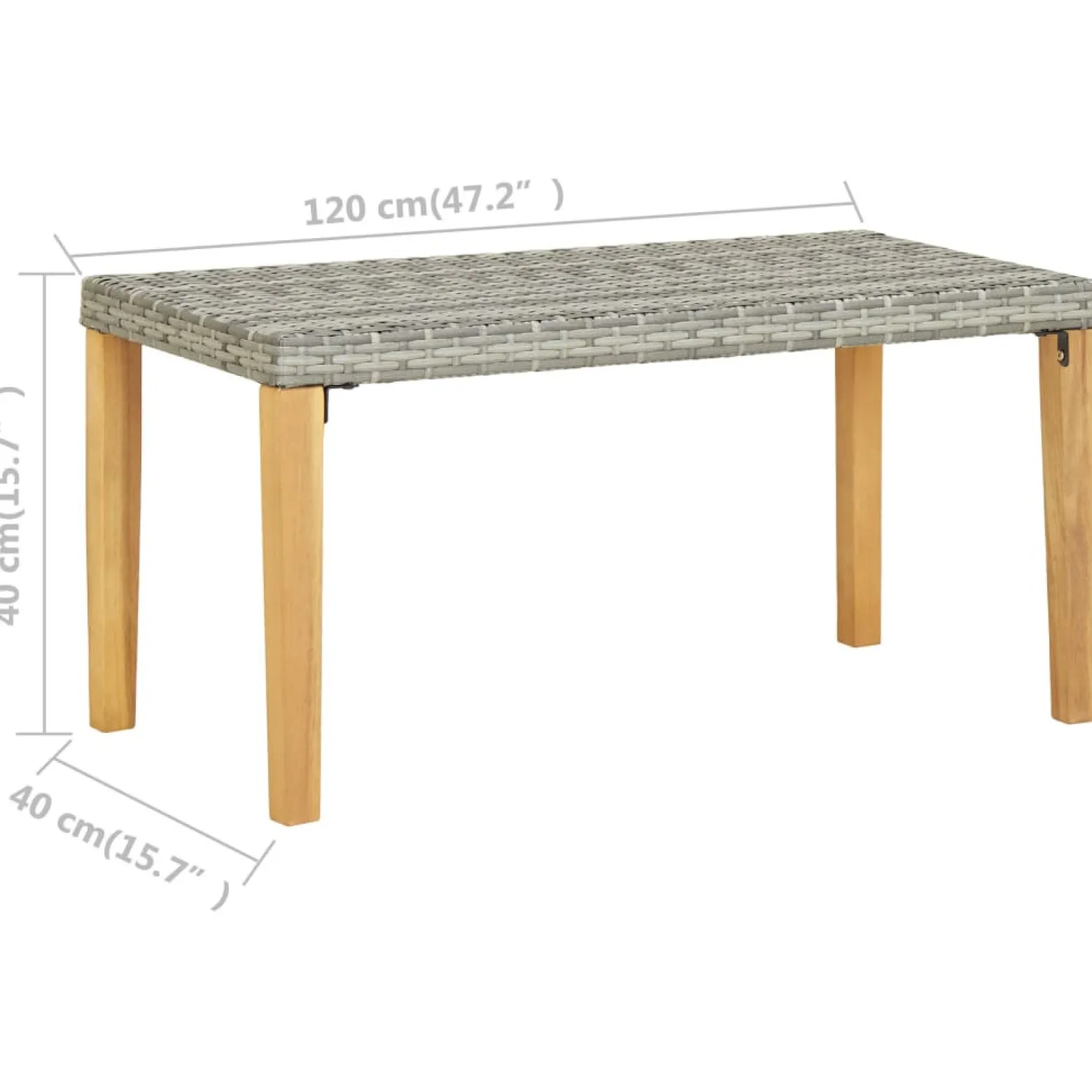 Ławka ogrodowa, 120 cm, szara, polirattan i drewno akacjowe