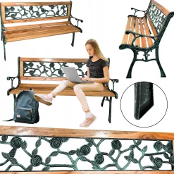 Ławka ogrodowa taras patio drewniana żeliwna parkowa LO1000-2