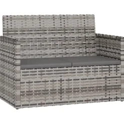 Ławka ogrodowa z poduszkami, szara, 105 cm, polirattan