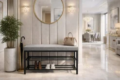 Ławka tapicerowana szafka na buty siedzisko Loft 79 cm plec szary