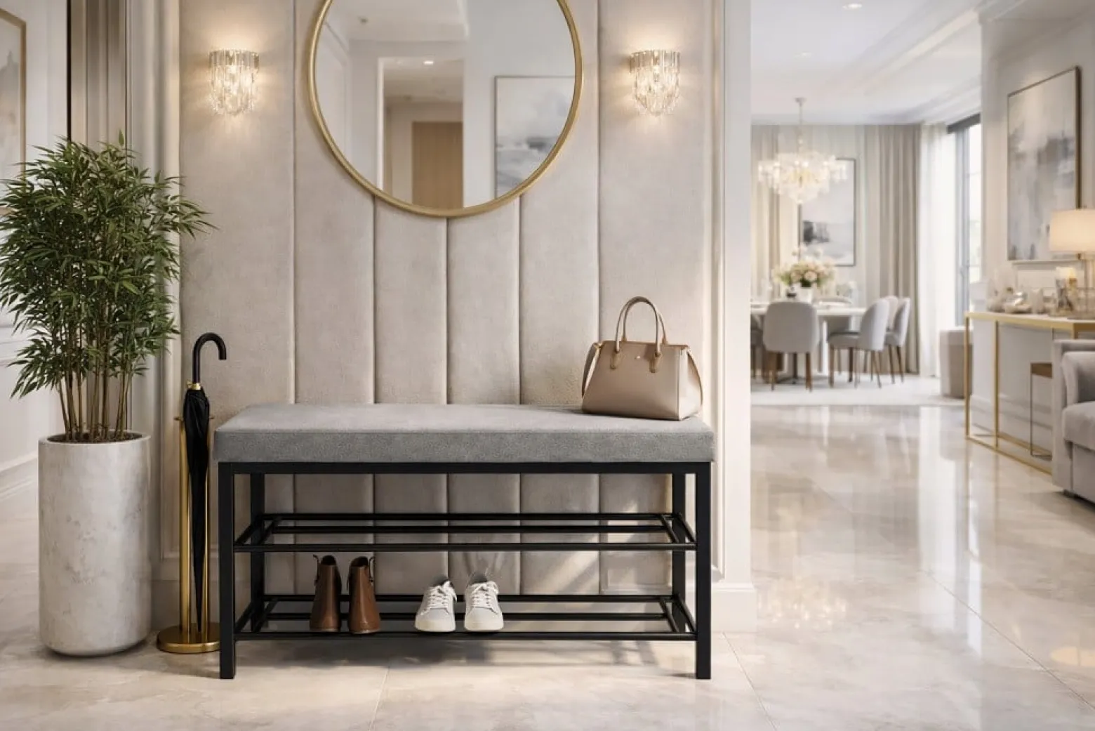 Ławka tapicerowana szafka na buty siedzisko Loft 79 cm plec szary