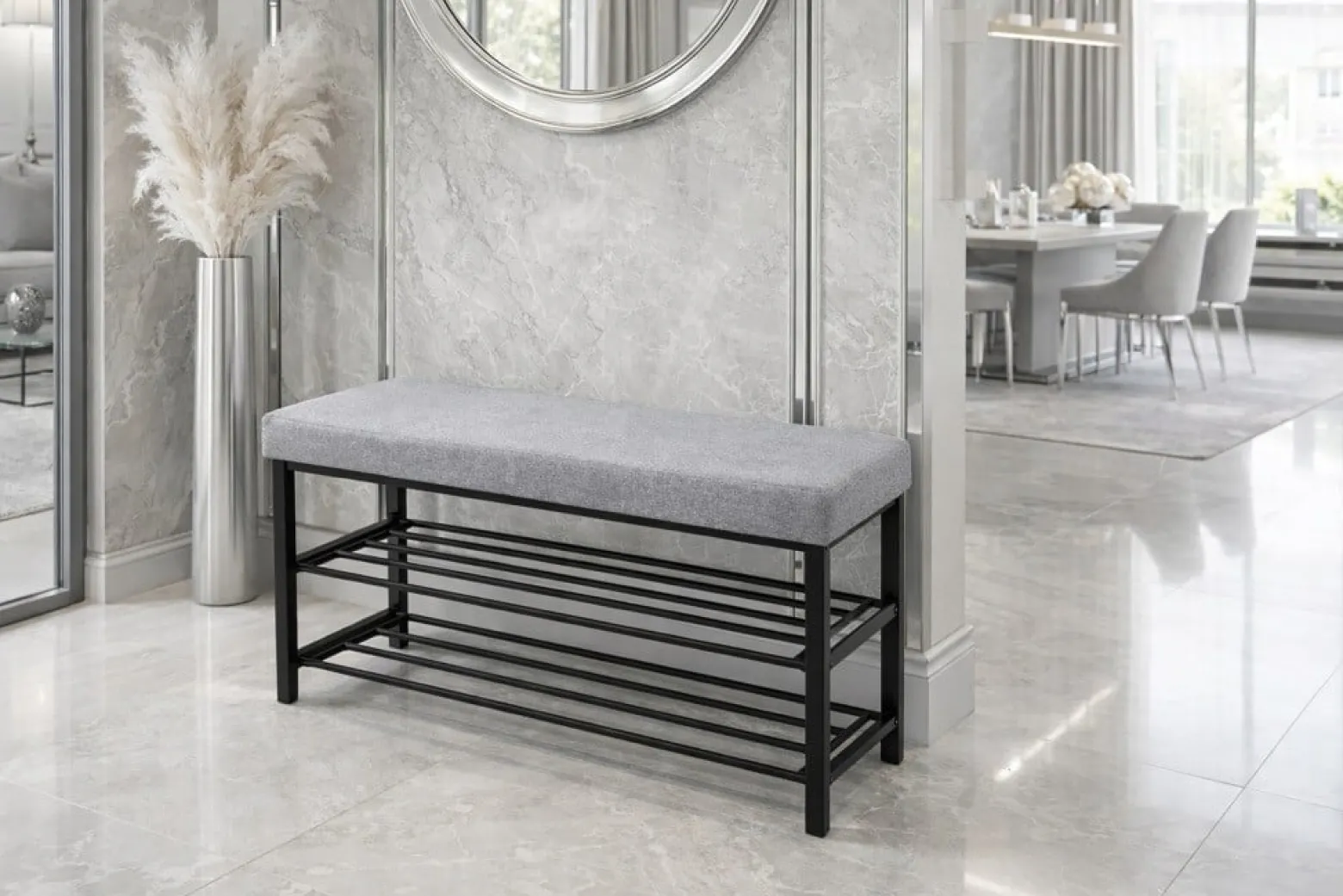 Ławka tapicerowana szafka na buty siedzisko Loft 79 cm plec szary