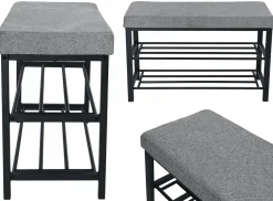 Ławka tapicerowana szafka na buty siedzisko Loft 79 cm plec szary