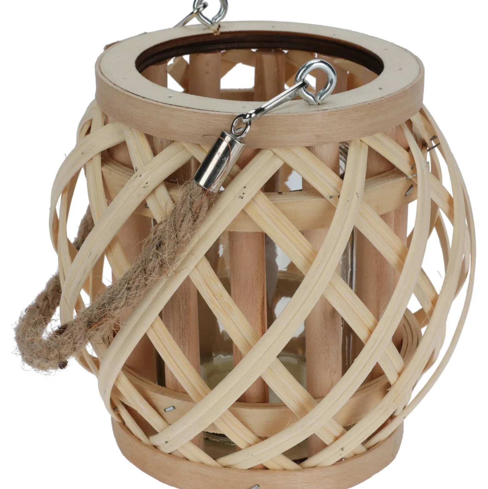 Bambusowy lampion z jutowych uchwytem, naturalny