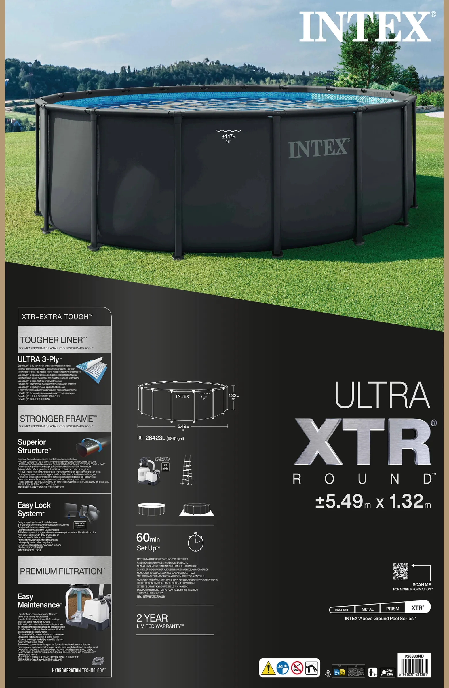Basen ogrodowy stelażowy ULTRA XTR 549x132 cm z pompą INTEX 26330 ND