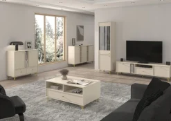 BEŻOWA KOMODA 83 cm AVILA METALOWE ZŁOTE Nogi Uchwyty 2D2S
