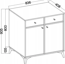 BEŻOWA KOMODA 83 cm AVILA METALOWE ZŁOTE Nogi Uchwyty 2D2S