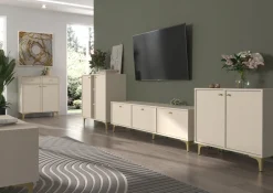 BEŻOWA KOMODA 83 cm AVILA METALOWE ZŁOTE Nogi Uchwyty 2D2S