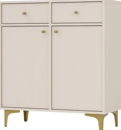 BEŻOWA KOMODA 83 cm AVILA METALOWE ZŁOTE Nogi Uchwyty 2D2S