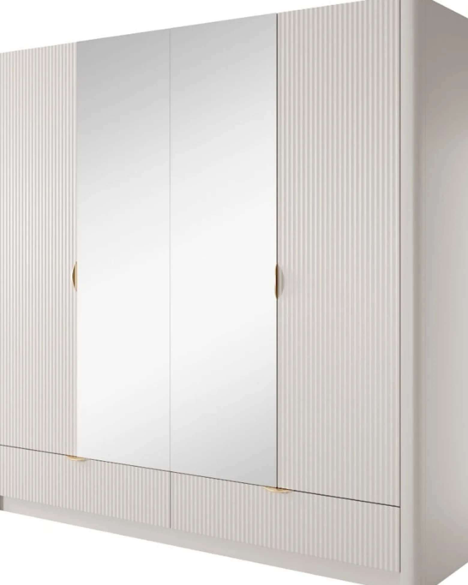 Beżowa szafa LANTE 213 cm frezowane fronty złote nóżki glamour nowoczesna