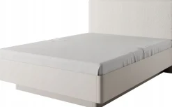 Beżowe łóżko LANTE 160x200 tapicerowane wezgłowie stelaż drewniany glamour