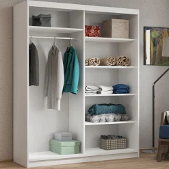 Biała szafa przesuwna z lustrem 120 cm i drążkiem HARON