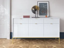 Biała komoda AMBER 154 cm z metalowymi nogami