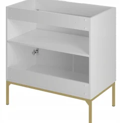 Biała ryflowana szafka z umywalką 80 cm ASPEN-08-BM złoty stelaż