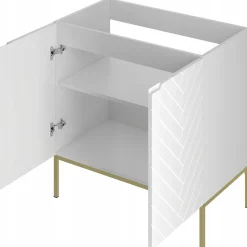 Biała ryflowana szafka z umywalką 80 cm ASPEN-08-BM złoty stelaż