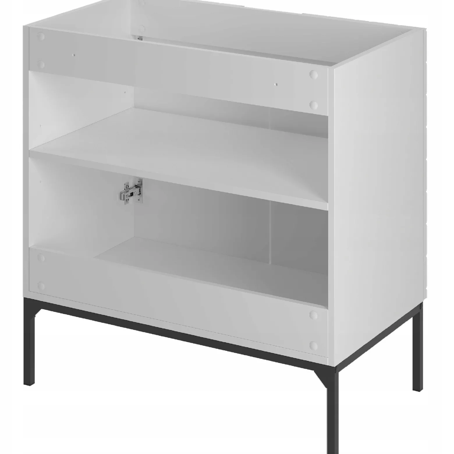 Biała ryflowana szafka z umywalką 80 cm ASPEN-08-BM czarny stelaż