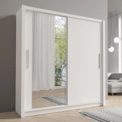 Biała szafa przesuwna z lustrem 154 cm do salonu BALI