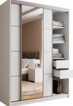Biała szafa przesuwna z lustrem 150 cm TOP