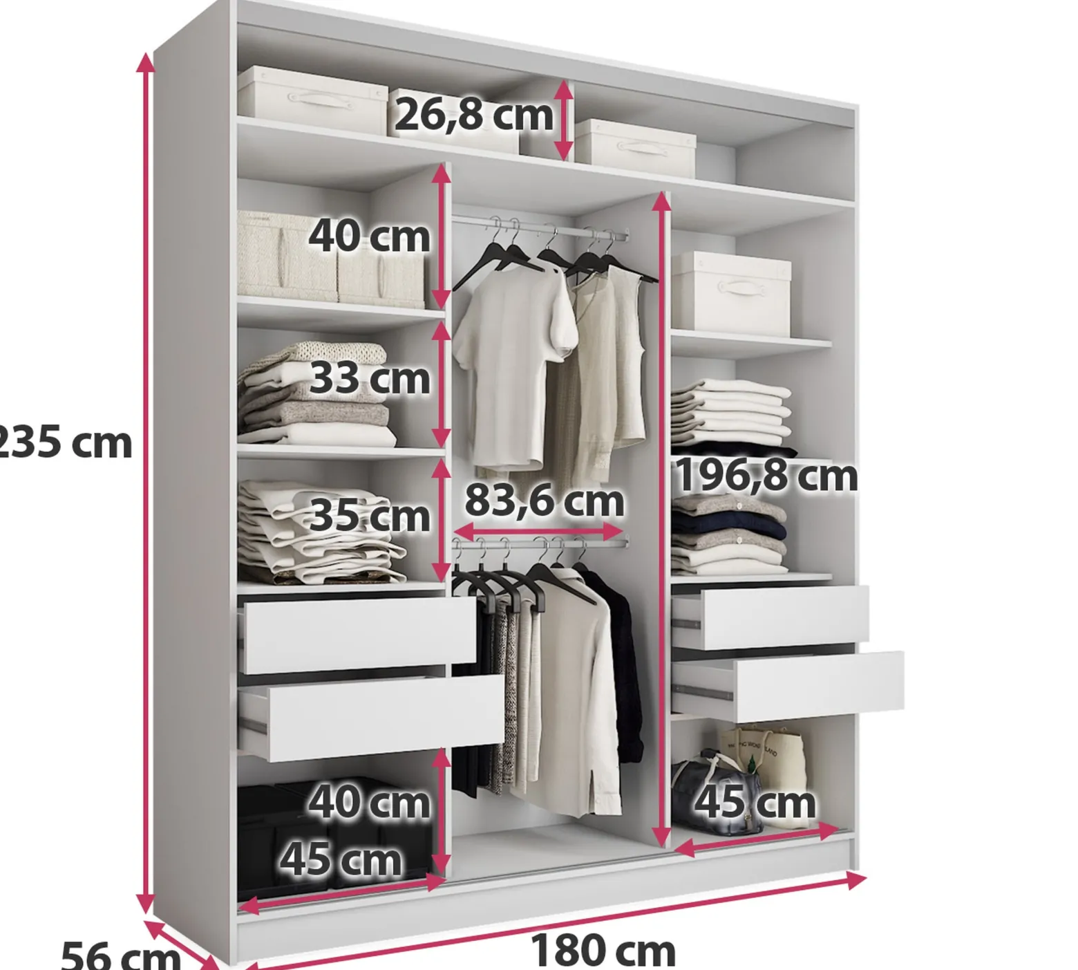 Biała szafa przesuwna z lustrem 180 cm TOP MAX
