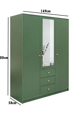 Biała szafa z lustrem 150 cm złote uchwyty RAINBOW