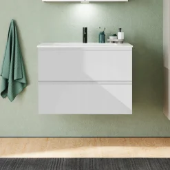 Biała Szafka Łazienkowa Wisząca pod Blat 60 cm Front Połysk Szuflady