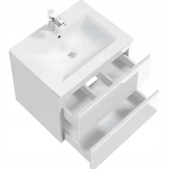Biała Szafka Łazienkowa Wisząca pod Blat 60 cm Front Połysk Szuflady