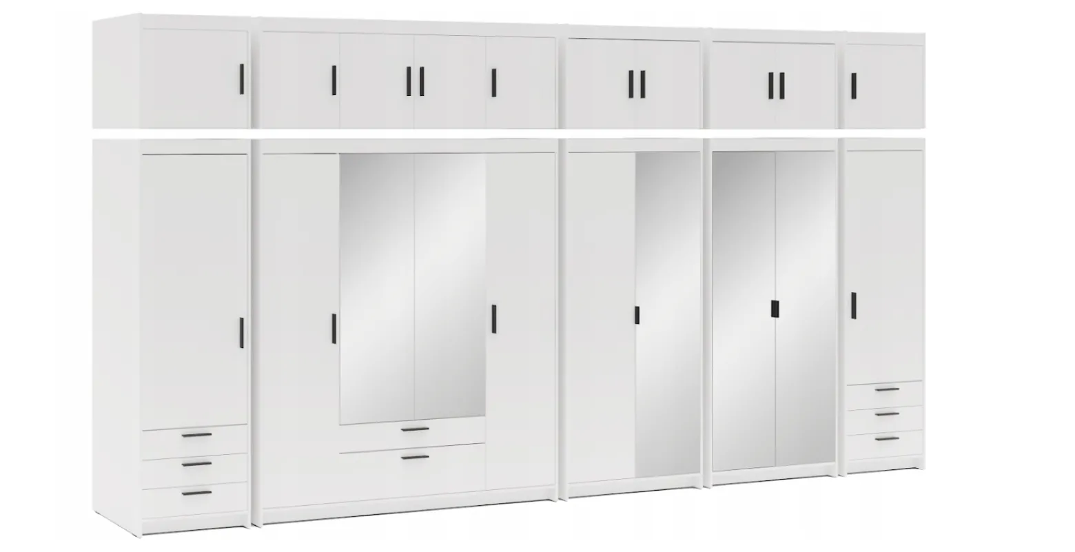 Biała Wysoka Duża Szafa Garderoba 476cm Modułowa Nadstawki h 245cm lp