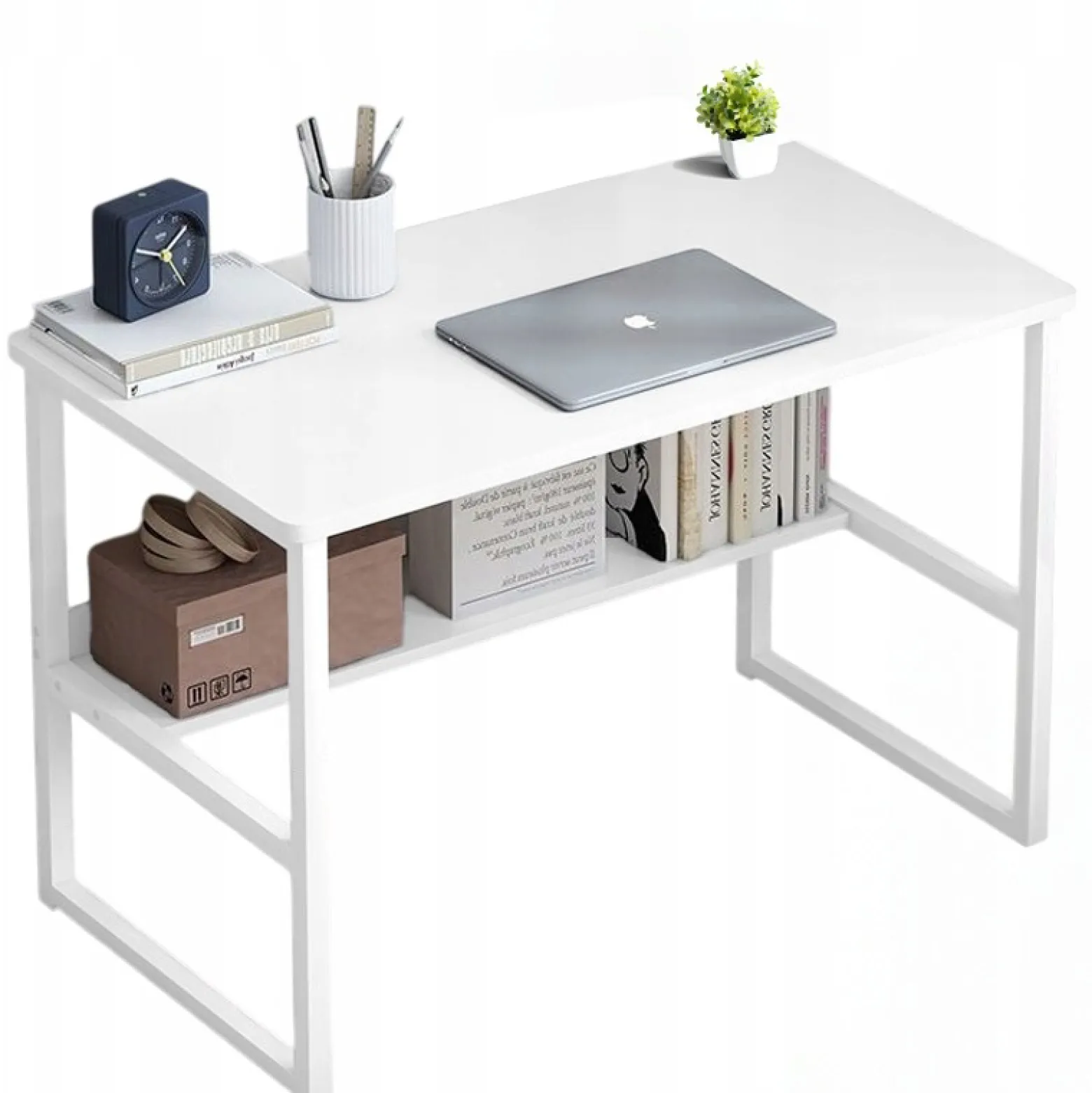 Białe biurko komputerowe nowoczesne loft z półką 100 cm