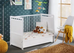 Białe Łóżeczko Dziecięce Drewniane z Szufladą i Materacem DREAM PLUS