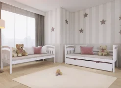 Białe łóżko piętrowe z szufladami na zabawki GABI 80x160 białe