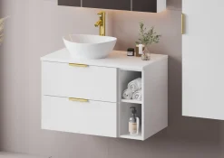 Biały Zestaw do Łazienki 80cm Szafka Regał Blat Pile