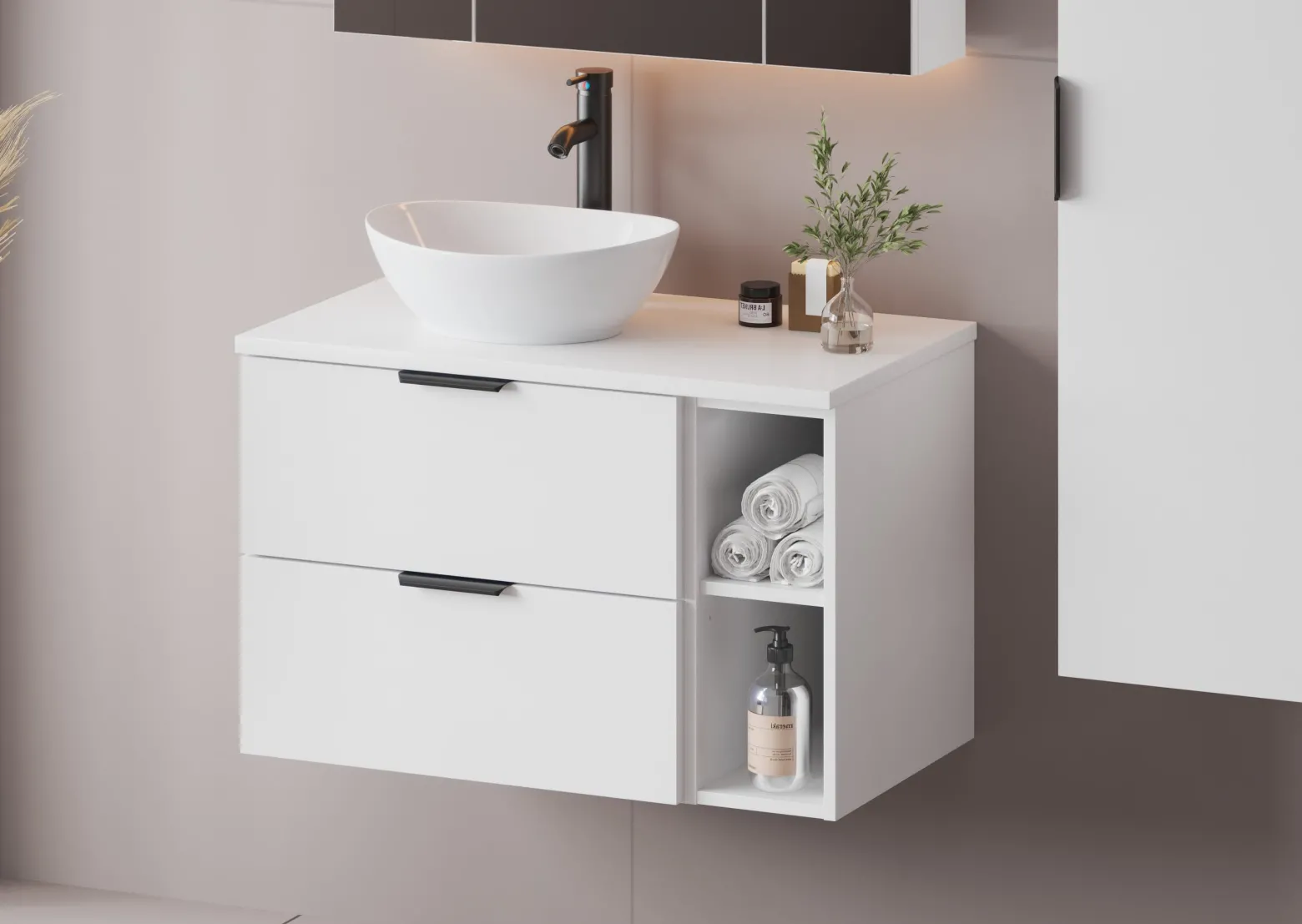 Biały Zestaw do Łazienki 80cm Szafka Regał Blat Pile